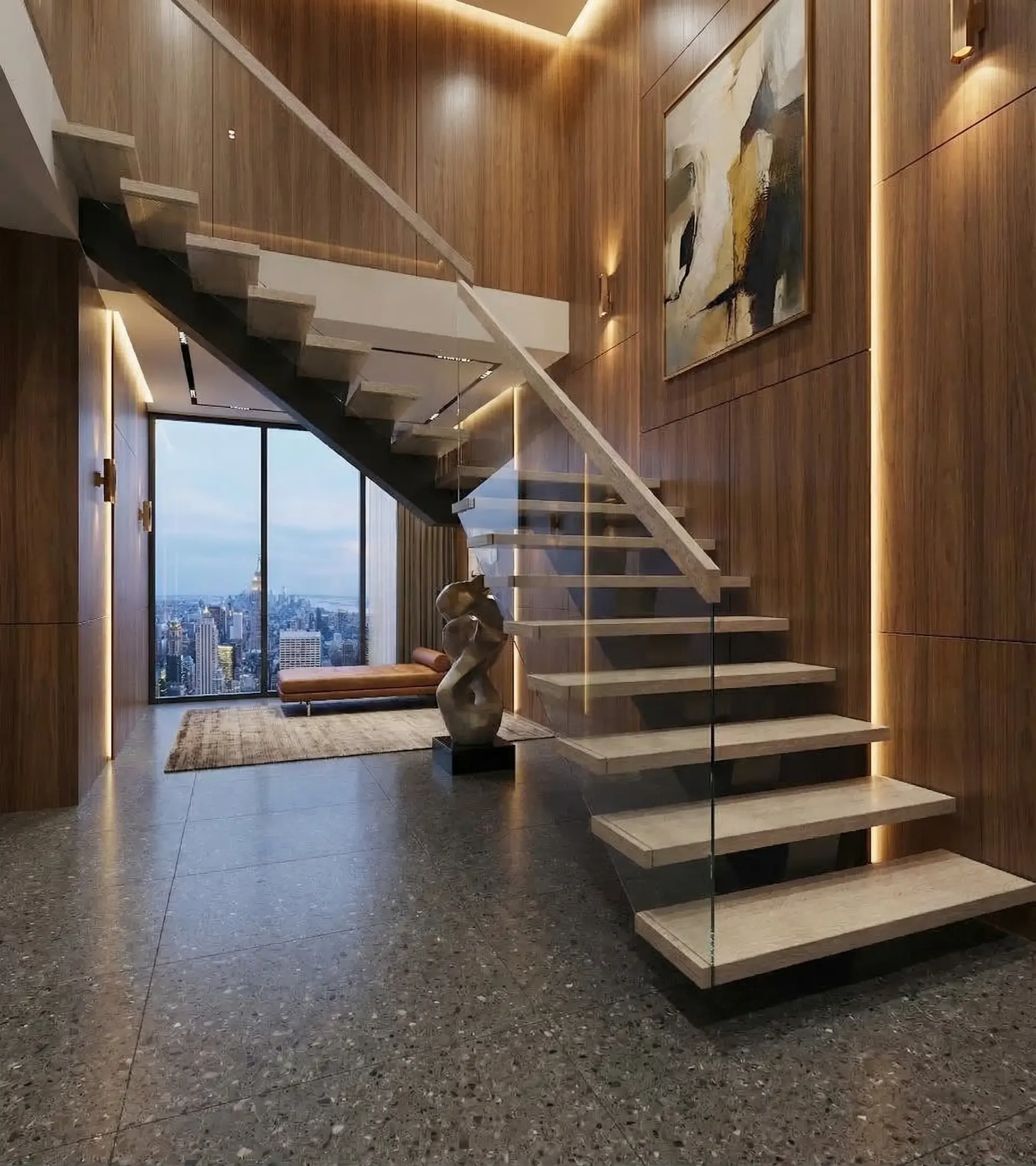 Industrial steel beam staircase with exposed structural character